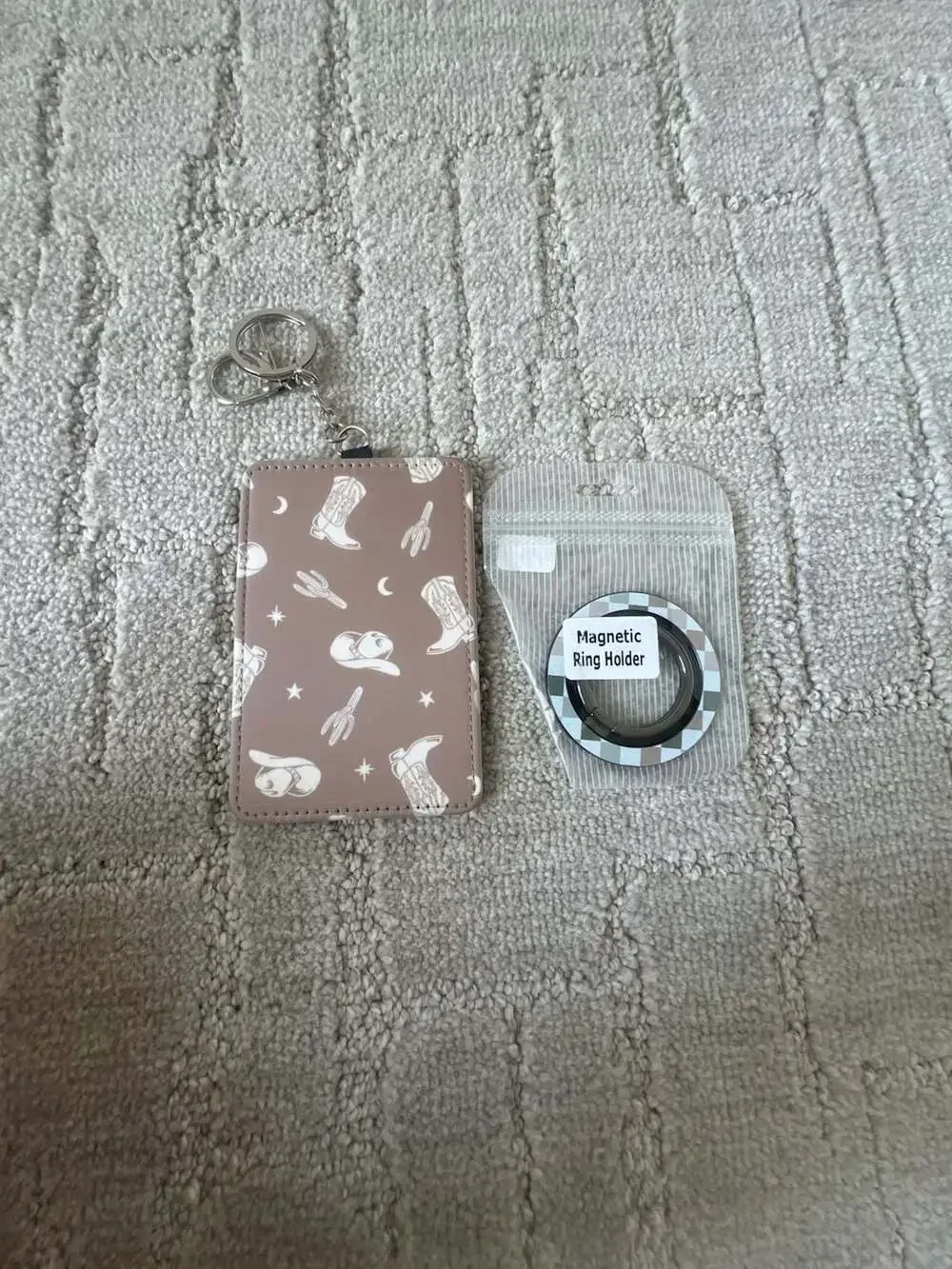 Western Cowboy Boot and Cactus Print ID Badge Holder w/ Keyring and Magnetic Rin
